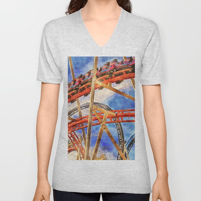 Fun on the roller coaster, close up V Neck T Shirt