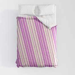 [ Thumbnail: Orchid & Beige Colored Lined/Striped Pattern Comforter ]