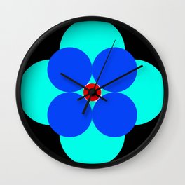 Colorful Stylized Flower with Red Blue Contrast and Mint Colored Petals on Black Background  Wall Clock
