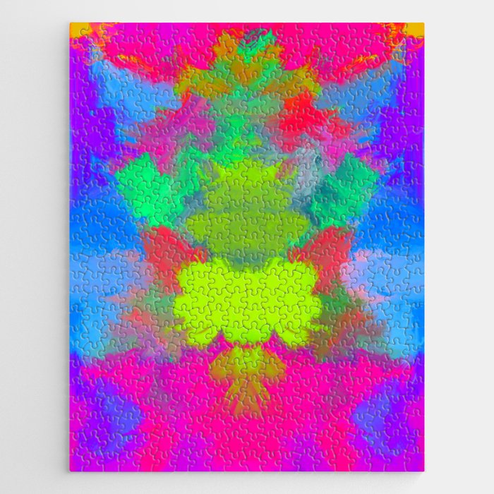 Tropical Trip Pink Lime Abstract Design Jigsaw Puzzle
