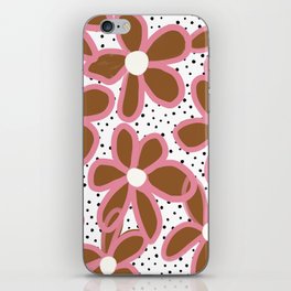 70s Groovy Flowers in Tan Brown and Pink iPhone Skin