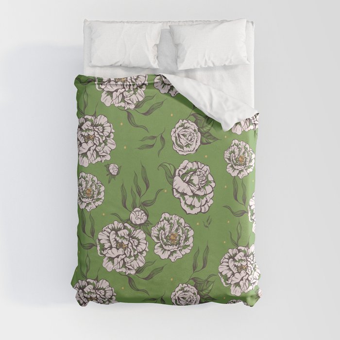 Greenery Green Vintage Flower Power Floral Pattern 60s 70s Retro Duvet Cover