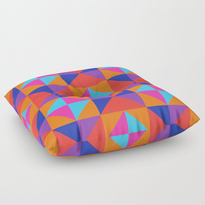 GEOMETRIC SQUARE CHECKERBOARD TILES in GLAM 70s DISCO REVIVAL RAINBOW COLOURS PINK PURPLE RED ORANGE Floor Pillow