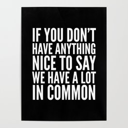 If You Don't Have Anything Nice To Say We Have A Lot In Common (Black) Poster