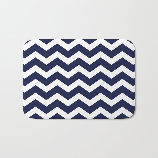 Chevron Navy Blue Bath Mat