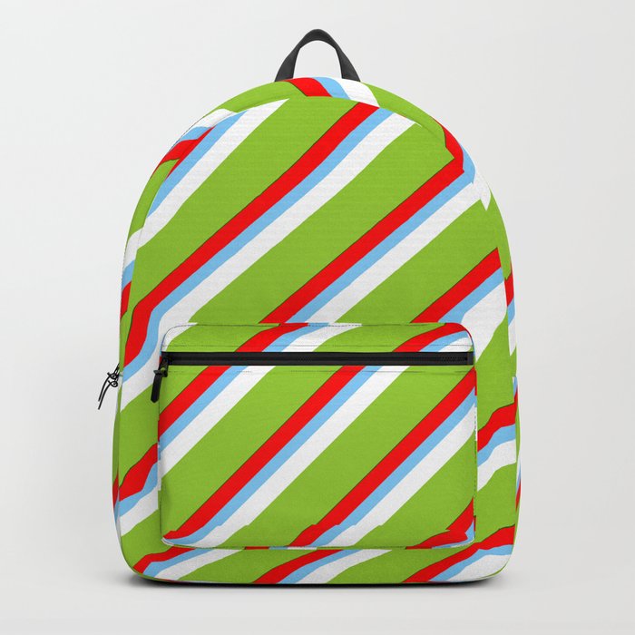 Colorful Red, Light Sky Blue, White, Green, and Dark Green Colored Stripes Pattern Backpack