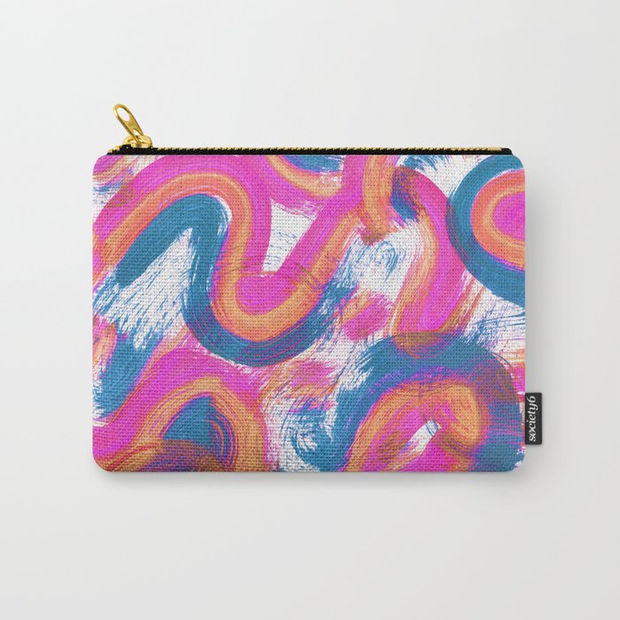 Squiggles Abstract Painting - Neon Pink Orange and Teal Carry-All Pouch