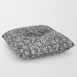 Dark Grey And White Eastern Floral Pattern Floor Pillow