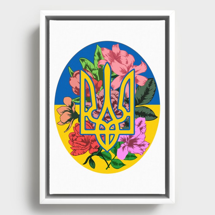 Ukrainian trident and flag of Ukraine with flowers Framed Canvas