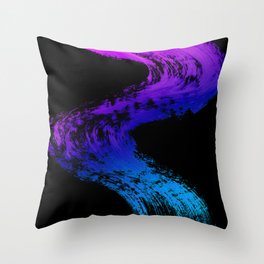 Fuchsia to Sky Blue Brush Drip Abstract Painting on Black Throw Pillow