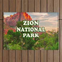 Zion National Park Utah Desert Sunset Retro Travel Souvenir Print Outdoor Rug