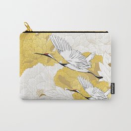 Chinese seamless pattern with gold texture vintage. Peony flower with crane birds object in vintage style. Abstract art illustration.  Carry-All Pouch