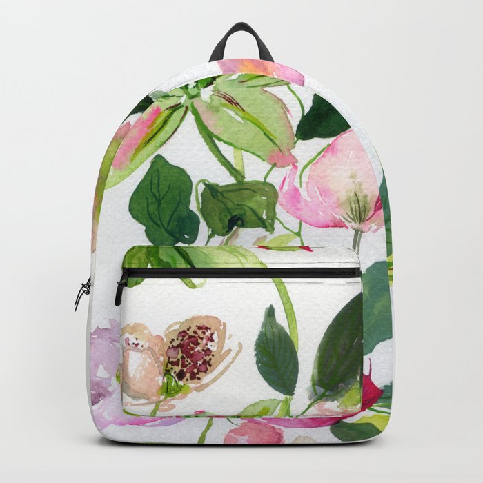 green clematises and hellebores Backpack