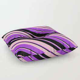 [ Thumbnail: Light Pink, Dark Orchid, and Black Colored Lines/Stripes Pattern Floor Pillow ]