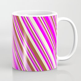 [ Thumbnail: Sienna, Violet, Fuchsia, and Light Yellow Colored Lines/Stripes Pattern Coffee Mug ]