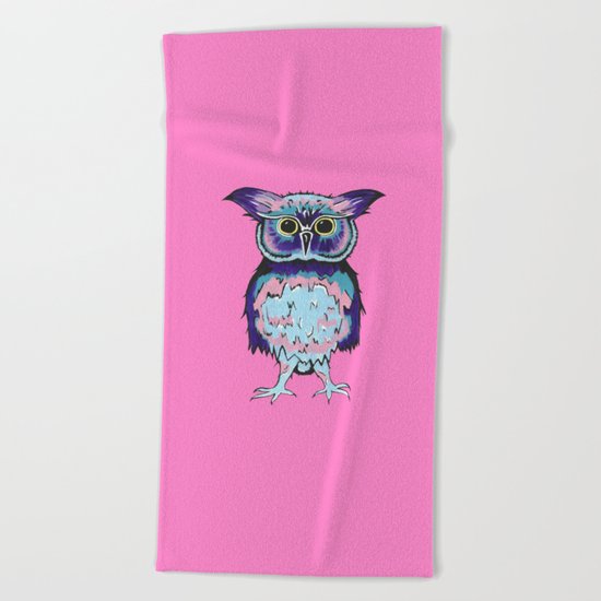 Small Owl Pink Beach Towel