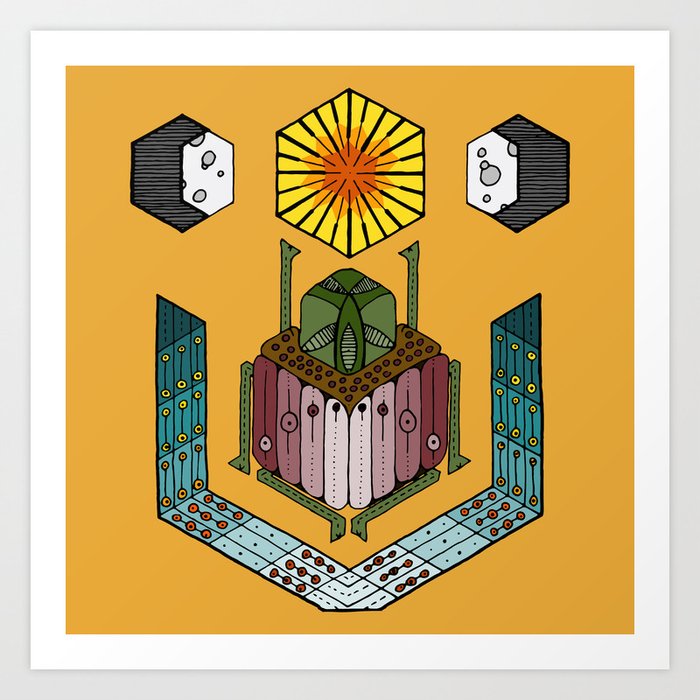 hexagonal scarab, sun, and moon Kunstdrucke hexagonal scarab, sun, and moon Kunstdrucke