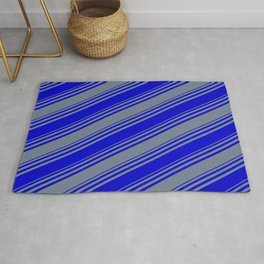 [ Thumbnail: Blue & Slate Gray Colored Stripes Pattern Rug ]