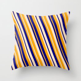 [ Thumbnail: Orange, Blue & Bisque Colored Lined Pattern Throw Pillow ]