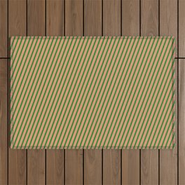 [ Thumbnail: Forest Green and Dark Salmon Colored Striped Pattern Outdoor Rug ]