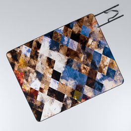 geometric pixel square pattern abstract background in brown blue Picnic Blanket