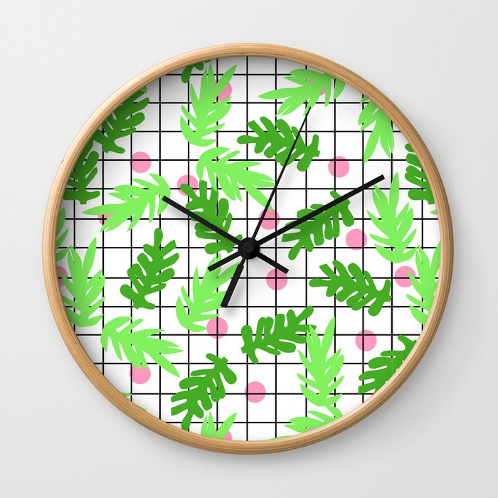 Anja - botanical house plant nature urban home garden hipster grid black and white trendy  Wall Clock