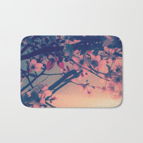 To Love and Be Loved (Spring Pink Cherry Blossoms at Dusk) Bath Mat