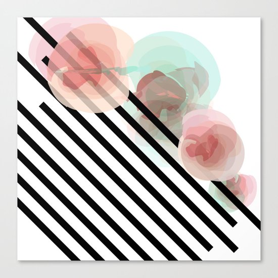 Watercolor Floral with Stripes Canvas Print