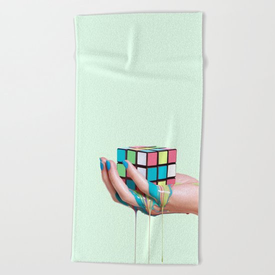 MELTING RUBIKS CUBE Beach Towel