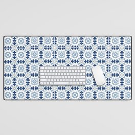 White And Blue Portuguese Tile  Desk Mat