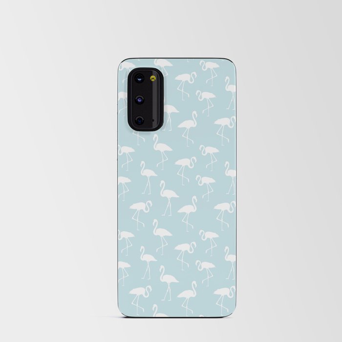 White flamingo silhouettes seamless pattern on baby blue background Android Card Case
