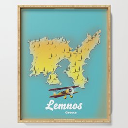 Lemnos greece retro map Serving Tray