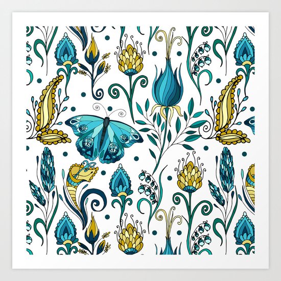 Floral pattern with butterfly Art Print