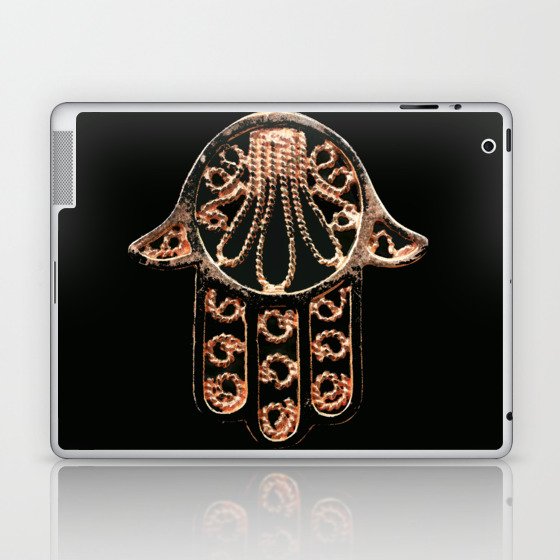 Golden Hamsa Hand On A Black Background #decor #society6 #buyart Laptop & iPad Skin