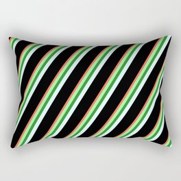 [ Thumbnail: Red, Green, Forest Green, Light Cyan, and Black Colored Stripes/Lines Pattern Rectangular Pillow ]