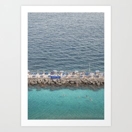 Italian Shades of Blue | Ocean Beach Club In Sorrento, Italy Art Print | Amalfi Coast Travel Photography Art Print