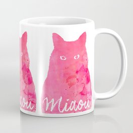 MIAOU rose Coffee Mug | Chat, Cat, Animal, Pink, Illustration, Watercolor, Digital, Miaou, French, Drawing 