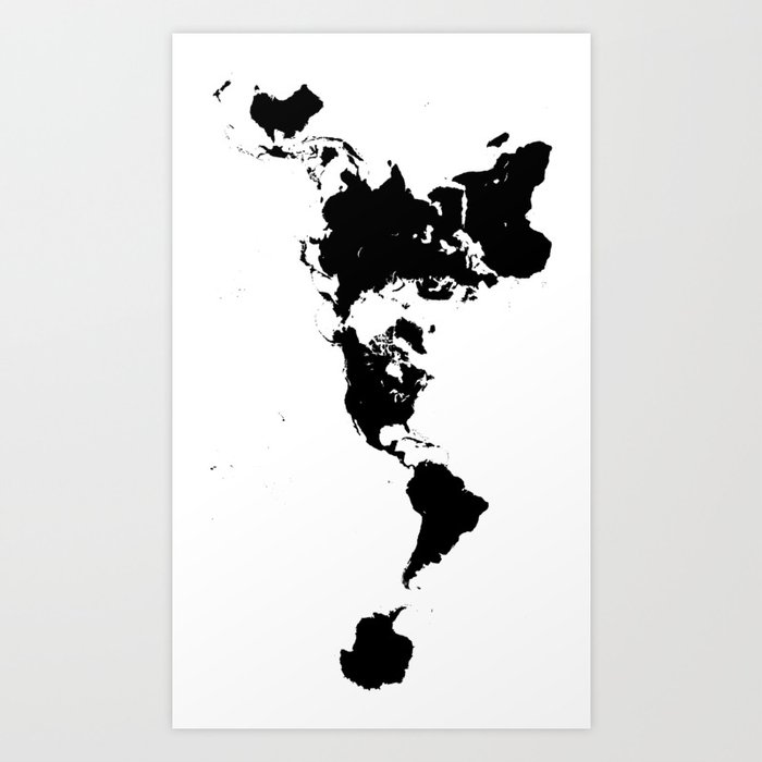 Dymaxion World Map (Fuller Projection Map) - Minimalist Black on White Art Print