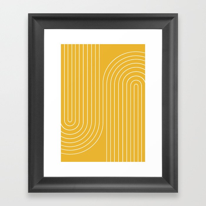Minimal Line Curvature VIII Golden Yellow Mid Century Modern Arch Abstract Framed Art Print