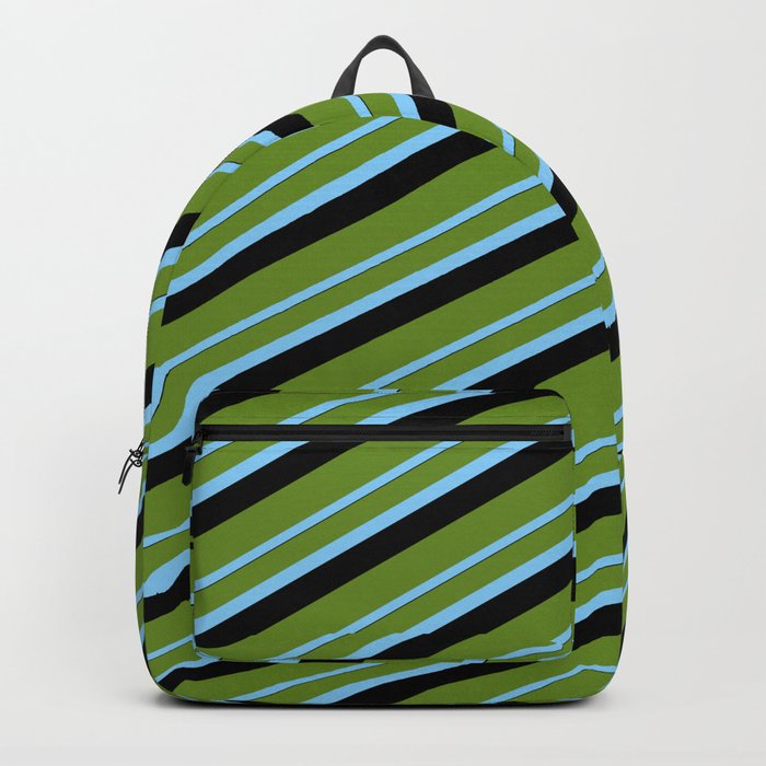 Green, Light Sky Blue, and Black Colored Lined/Striped Pattern Backpack