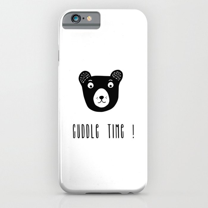 Cuddle time bear black and white illustration iPhone Case