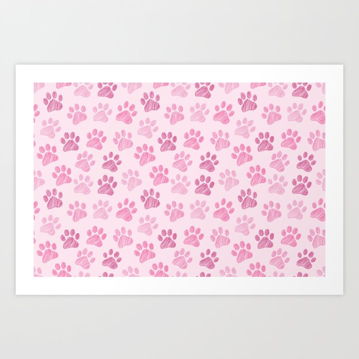 Pink Paws doodle seamless pattern. Digital Illustration Background. Art Print