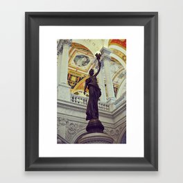 Great Hall in Thomas Jefferson building of Library of Congress | Washington DC | Bronze statue with lantern  Framed Art Print
