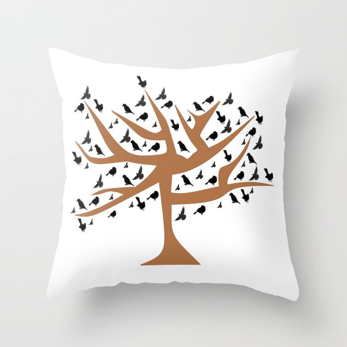 Bird Tree Throw Pillow