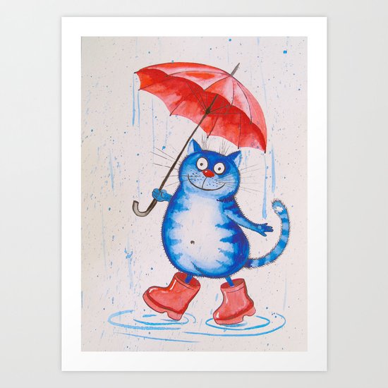 Cat in the rain Art Print