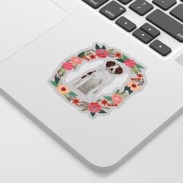 brittany spaniel dog floral wreath dog gifts pet portraits Sticker