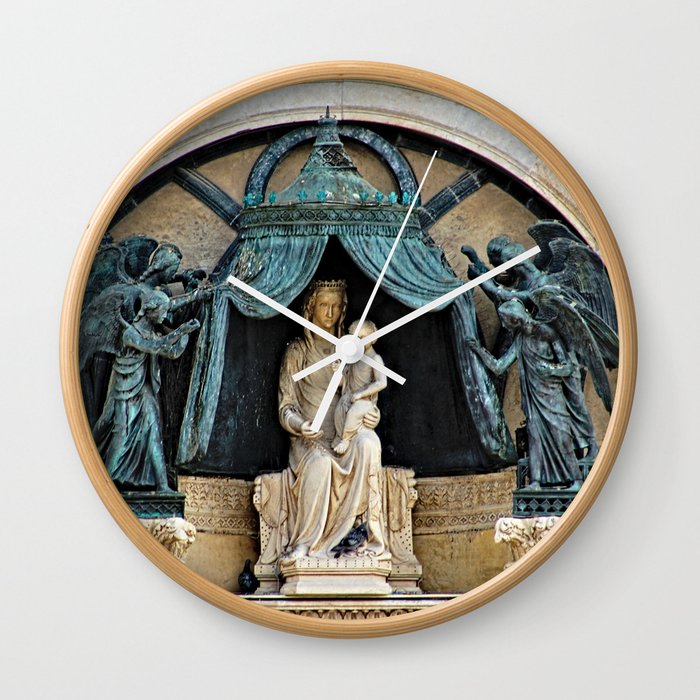Orvieto Cathedral Madonna and Child Angels Facade Sculpture Closeup Wall Clock
