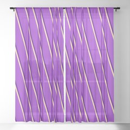 [ Thumbnail: Tan, Dark Orchid & Indigo Colored Pattern of Stripes Sheer Curtain ]