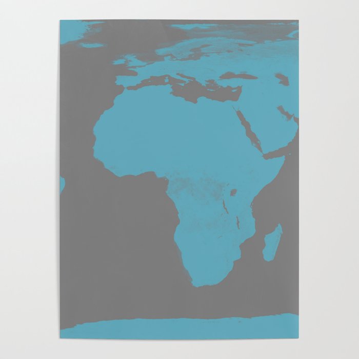 Turquoise Grays World Map Poster