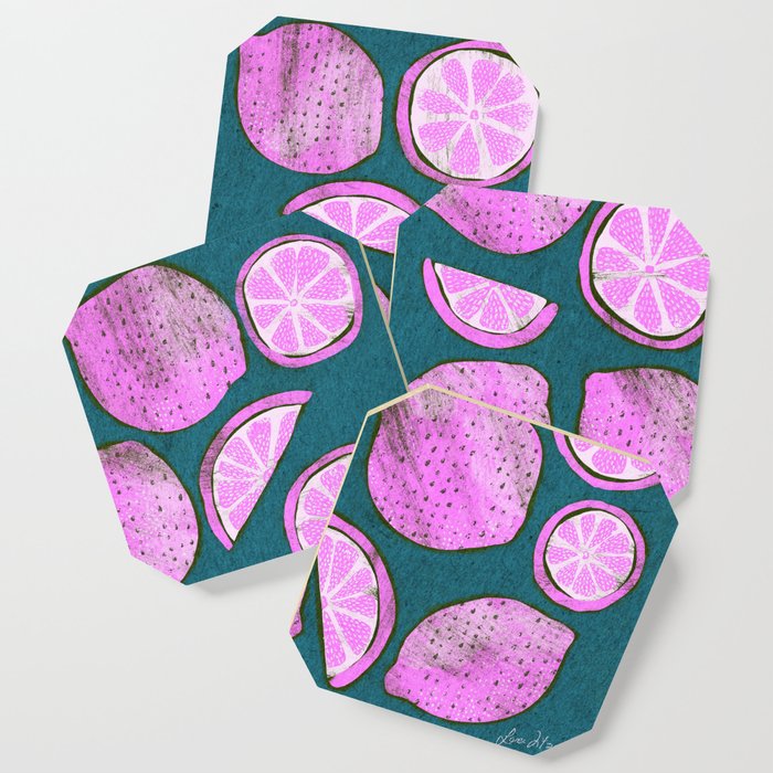 Pop Art Lemons - Pink Coaster